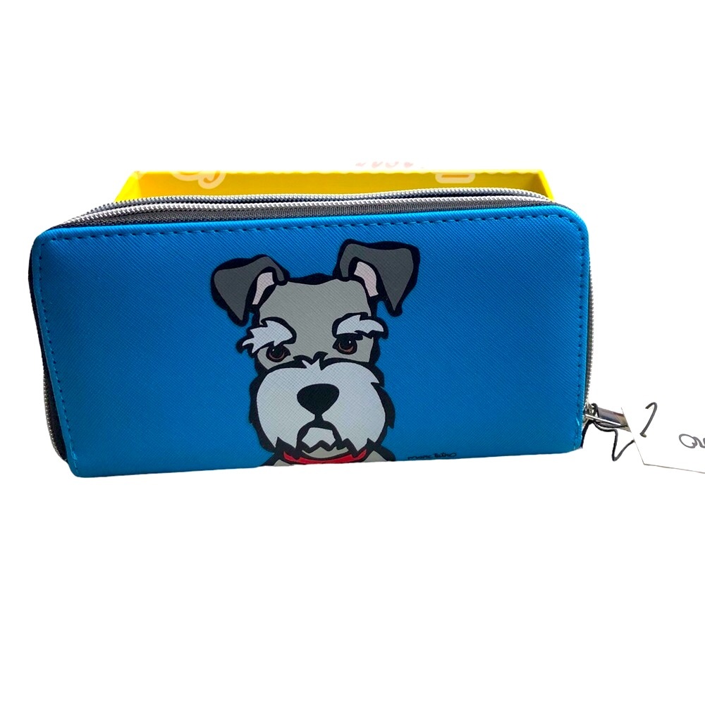 Marc Tetro blue wallet with Schnauzer dog on front